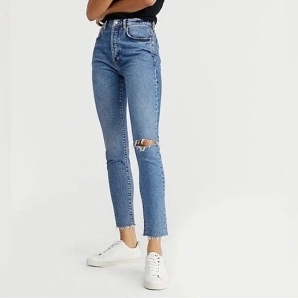 Free People We The Free Stella High Rise Button Fly Distressed Jeans Size 27 - Picture 1 of 13